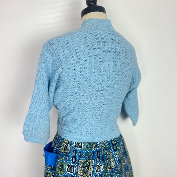 1950’s 50s Vintage Baby Blue Plus Size Women's Bolero Cardigan Sweater XL 42B - Picture 9 of 11